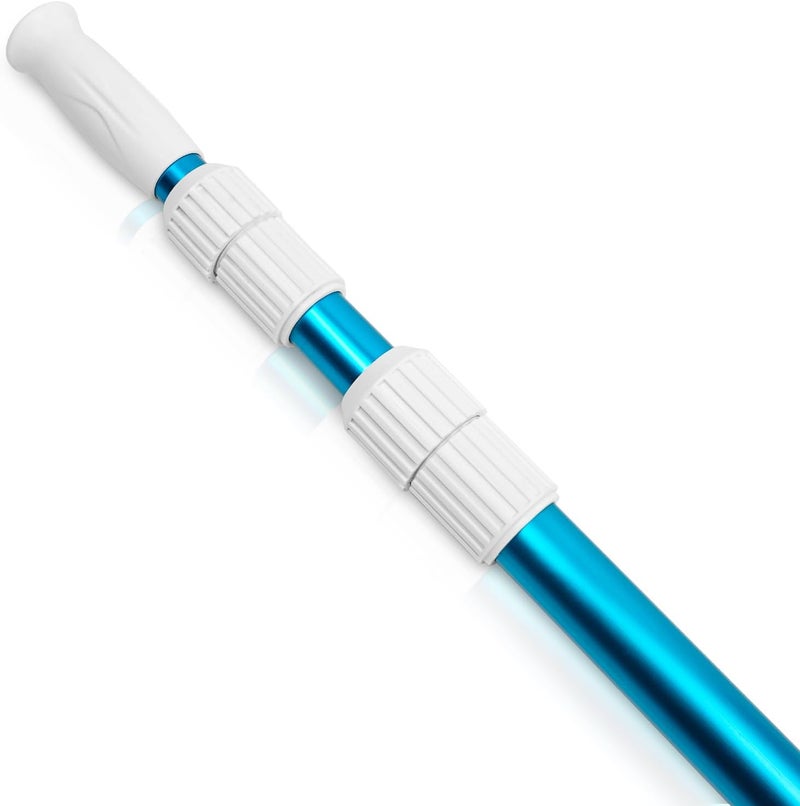 POOLWHALE Premium 15 Foot Telescopic Swimming Pool Pole, Adjustable 3 Piece Extendable Pool Cleaning Pole, Blue Anodized Aluminum - for Skimmer Nets, Vacuum Heads and Brushes - Image 1